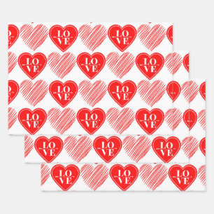 Red White Liebe Hearts Geschenkpapier Set