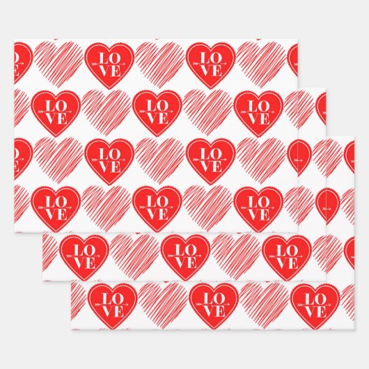 Red White Liebe Hearts Geschenkpapier Set (Set)