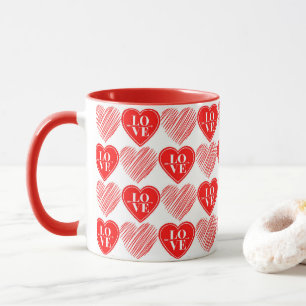 Red White Liebe Hearts Tasse