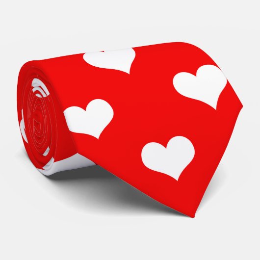 Red White Liebe Herzdesign Krawatte (Gerollt)