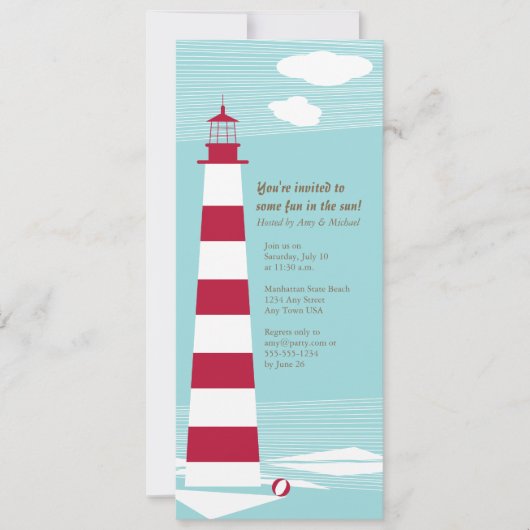 Red White Lighthouse Party Einladung (Vorderseite)