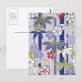 Red White Lila Floral Japanisch Kimono Muster Postkarte (Vorne/Hinten)