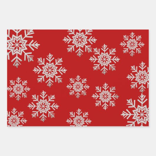 Red White Lines Silver Snowflake Red White Kariert Geschenkpapier Set (Vorderseite 2)
