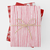 Red White Lines Silver Snowflake Red White Kariert Geschenkpapier Set (Beispiel)