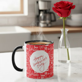 Red & White Love Typography Happy Valentine's Day Tasse
