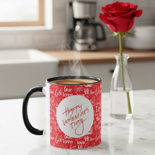 Red & White Love Typography Happy Valentine's Day Tasse