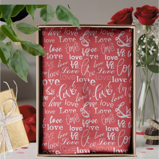 Red White Love Typography Valentine's Day Seidenpapier