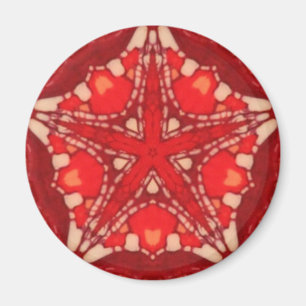 Red White Mandala Star Fraktal Geometry Magnet