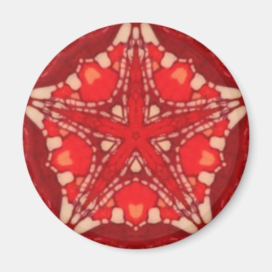 Red White Mandala Star Fraktal Geometry Magnet (Vorne)