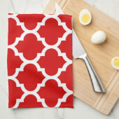 Red White marokkanische Quatrefoil Pattern #5 Geschirrtuch (Viertel Falte)
