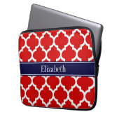 Red White Marokko #5 Navy Blue Name Monogram Laptopschutzhülle (Vorderseite Links)