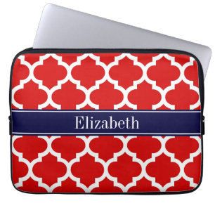Red White Marokko #5 Navy Blue Name Monogram Laptopschutzhülle