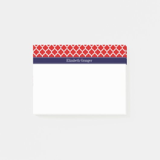 Red White Marokko #5 Navy Blue Name Monogram Post-it Klebezettel (Vorderseite)