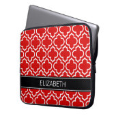 Red White Marokko #6 Black Name Monogram Laptopschutzhülle (Vorderseite Links)
