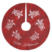 Red White | Mele Kalikimaka | Hawaiianische Weihna Polyester Weihnachtsbaumdecke (Vorderseite)