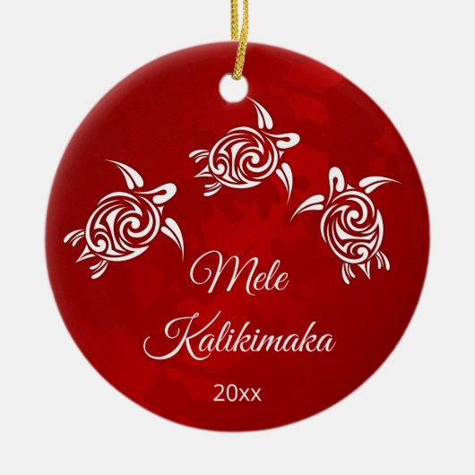 Red White Mele Kalikimaka Weihnachten Keramik Ornament (Vorne)