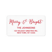 Red White Merry and Bright Script Holiday Adressaufkleber (Vorne)