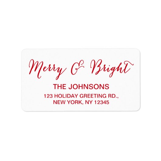 Red White Merry and Bright Script Holiday Adressaufkleber (Vorne)