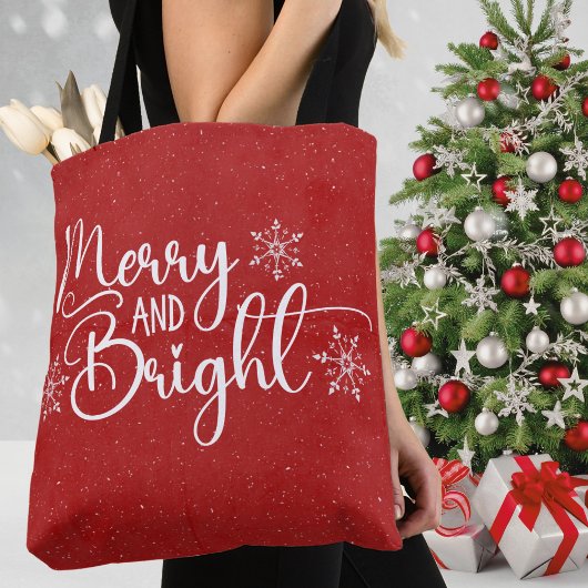 Red & White Merry und Bright Glitzer Snow Holiday Tasche