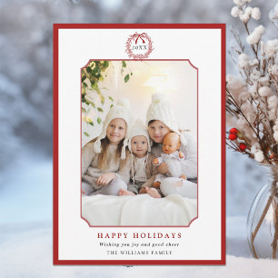 Red & White Minimal Happy Holidays Foto Feiertagskarte