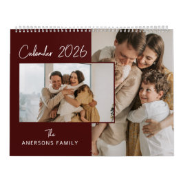 Red & White Minimalist Aesthetic Family Photo Kalender