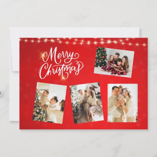 Red White Minimalistisch Frohe Weihnachtsfoto Coll Einladung (Vorderseite)