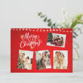 Red White Minimalistisch Frohe Weihnachtsfoto Coll Einladung (Stehend Vorderseite)