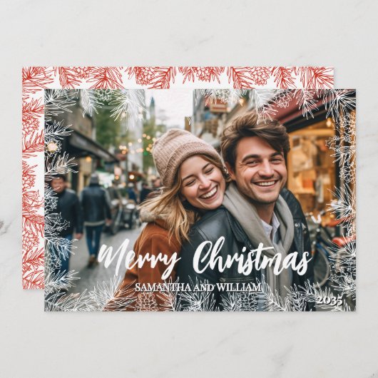 Red White Modern Elegantes Foto Weihnachten (Vorne/Hinten)