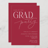 Red White Modern Minimalistische Grad Party Einlad Einladung (Vorne/Hinten)