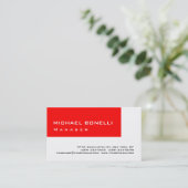Red White Modern Simple Manager Business Card Visitenkarte (Stehend Vorderseite)
