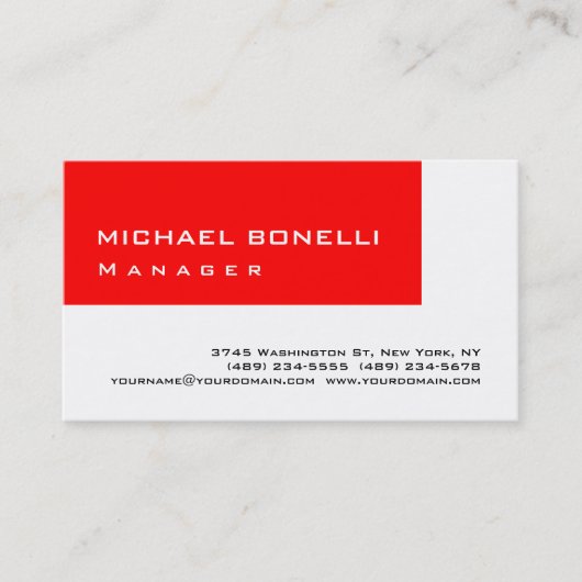 Red White Modern Simple Manager Business Card Visitenkarte (Vorderseite)