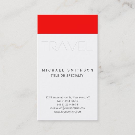 Red White Modern Simple Travel Agent Business Card Visitenkarte (Vorderseite)