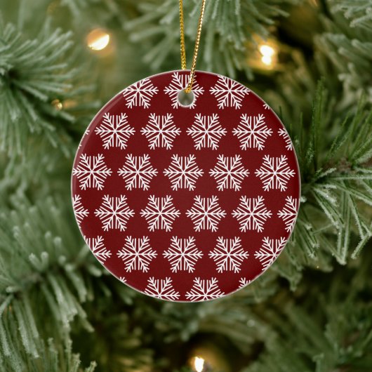 Red White Modern Snowflake Christmas Pattern Keramik Ornament (Baum)