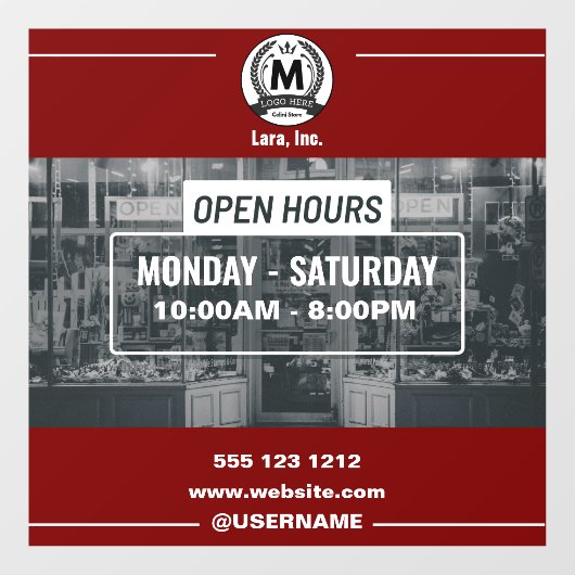 Red White Monochrome Simple Open Hours Store Fensteraufkleber (Blatt)