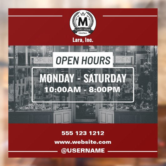 Red White Monochrome Simple Open Hours Store Fensteraufkleber (Blatt 2)