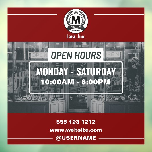 Red White Monochrome Simple Open Hours Store Fensteraufkleber (Blatt 3)