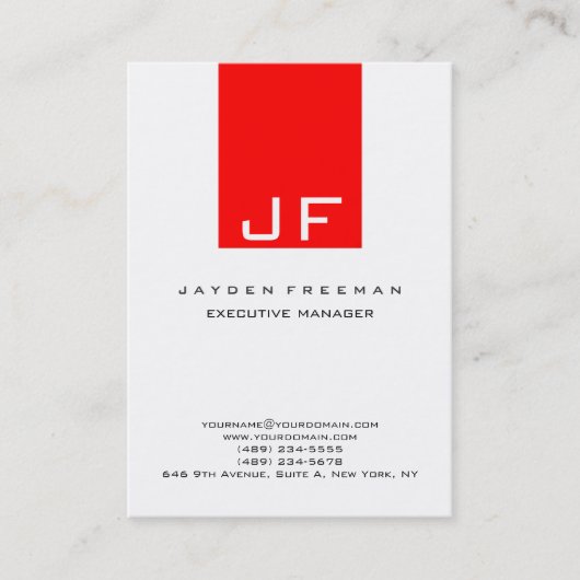 Red White Monogram Führungskraft Manager Visitenkarte (Vorderseite)