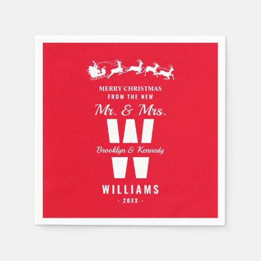 Red White Monogram hat Mr. und Mrs. Christmas neu  Serviette (Vorderseite)