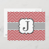 Red White Monogram Letter J Zickzack Postkarte (Vorne/Hinten)