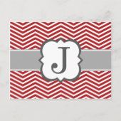 Red White Monogram Letter J Zickzack Postkarte (Vorderseite)