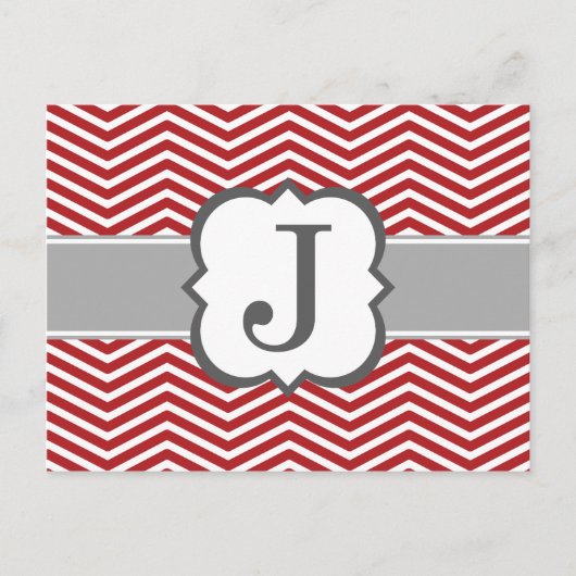 Red White Monogram Letter J Zickzack Postkarte (Vorderseite)