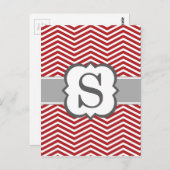 Red White Monogram Letter S Zickzack Postkarte (Vorne/Hinten)