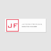 Red White Monogram Modern Minimalistisch Namensschild (Vorderseite)