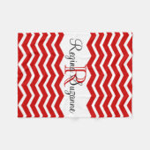 Red White Monogram Name Keepake Zickzack Fleecedecke (Vorderseite (Horizontal))