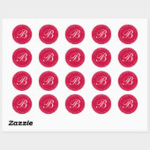 Red & White Monogram Round-Return-Address-Label Runder Aufkleber (Blatt)