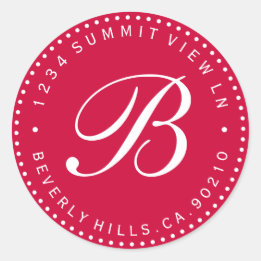Red & White Monogram Round-Return-Address-Label Runder Aufkleber