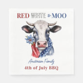 Red White Moo 4. Juli Patriotische Kuh Serviette (Vorderseite)