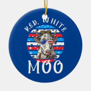 Red White Moo Niedlicher amerikanischer Kuh Bauer  Keramik Ornament