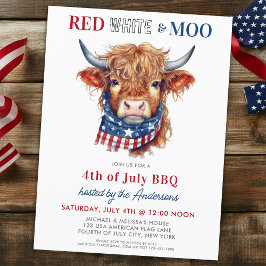 Red White Moo Patriotic Highland Kuh 4. Juli Einladungspostkarte