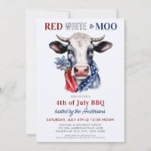 Red White Moo Patriotic Kuh Farm 4. Juli Einladung (Vorderseite)
